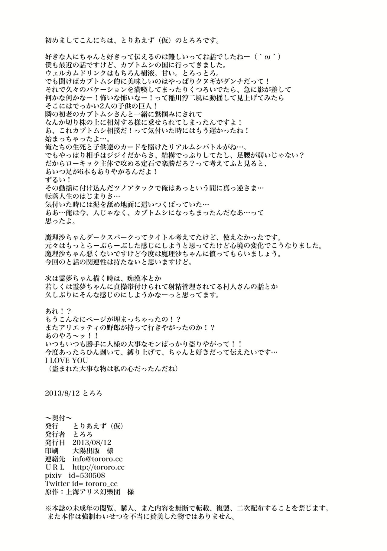 (C84) [Toriaezu(kari) (Tororo)] Kimi ni Hitsuyou na Nanika (Touhou Project) (C84) [とりあえず(仮) (とろろ)] キミニヒツヨウナナニカ (東方Project)