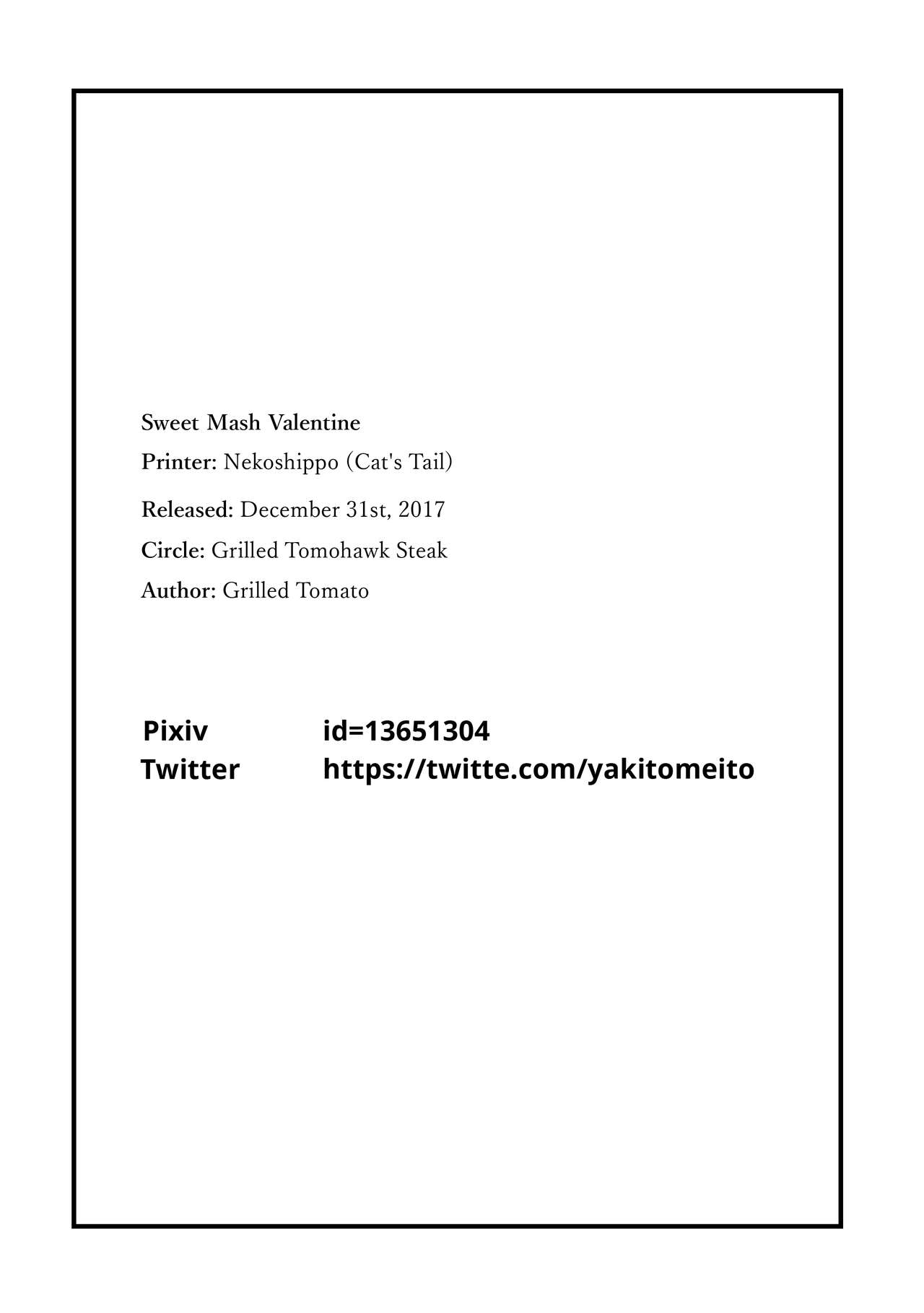 (C93) [Yaki Tomahawk Steak (Yakitomato)] Sweet Mash Valentine | 甜点马修 情人节  (Fate/Grand Order) [Chinese] [Lolipoi汉化组] (C93) [焼きトマホークステーキ (焼きトマト)] スウィートマシュバレンタイン (Fate/Grand Order) [中国翻訳]
