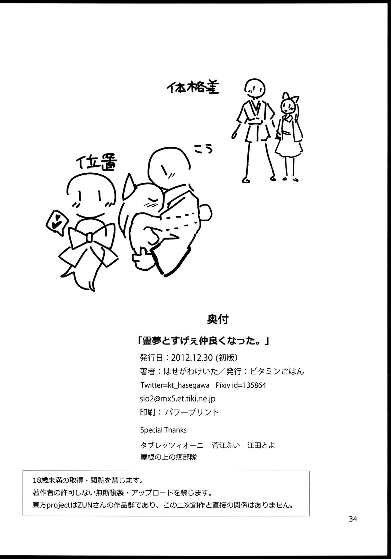 (C83) [Vitamin Gohan (Hasegawa Keita)] Reimu to Sugee Nakayoku Natta. (Touhou Project) (C83) [ビタミンごはん (はせがわけいた)] 霊夢とすげえ仲良くなった。 (東方Project)