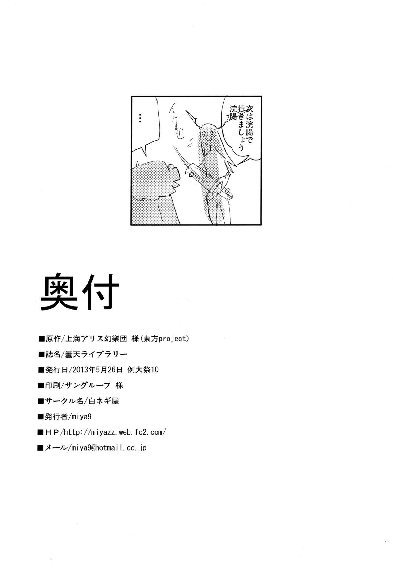 (Reitaisai 10) [Shironegiya (miya9)] Donten Library (Touhou Project) [Incomplete] (例大祭10) [白ネギ屋 (miya9)] 曇天ライブラリー (東方Project) [ページ欠落]